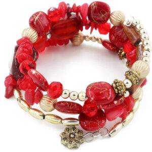 Preziamo Stone Studded Multi Strand Bracelet-Red