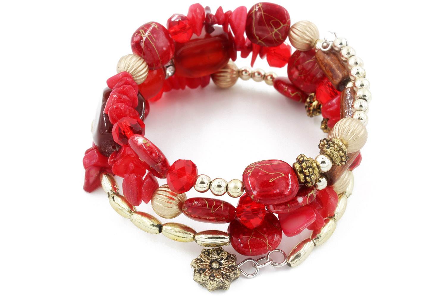 Preziamo Stone Studded Multi Strand Bracelet-Red