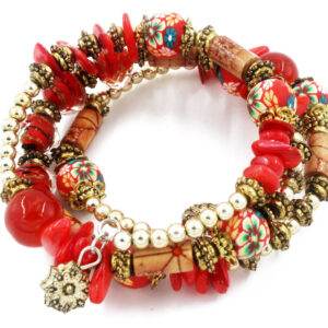 Preziamo Floral Stone Studded Multi-Strand Bracelet-Maroon