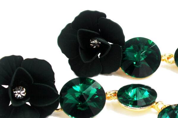 Preziamo Stone Studded Handcrafted Floral Drop Earrings (Colour Green)