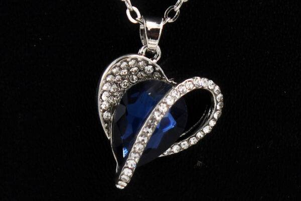 Preziamo Heart Rhodium Plated Cubic Zirconia Stone Studded Pendant With Chain (Colour Blue)