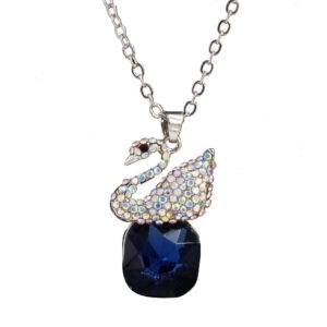 Preziamo Swan Rhodium Plated Cubic Zirconia Stone Studded Pendant With Chain (Colour Blue)