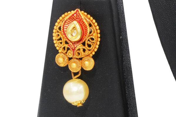 Preziamo Gold Plated Kundan Studded Pearl Necklace Set (Colour Red)