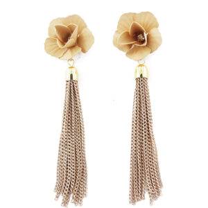 Preziamo Handcrafted Tasseled Floral Drop Earrings (Colour Beige)