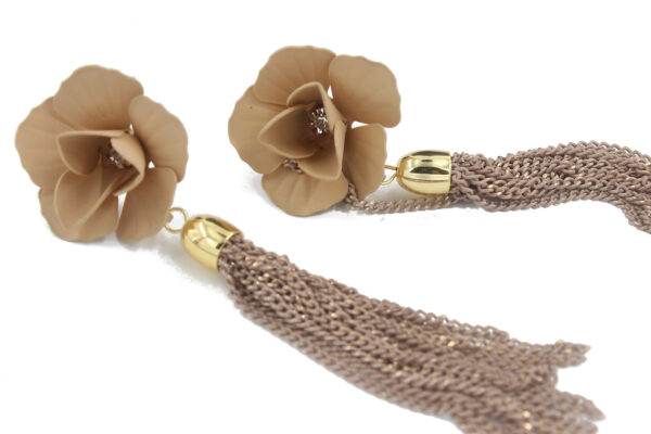 Preziamo Handcrafted Tasseled Floral Drop Earrings (Colour Beige)
