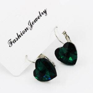 Preziamo Platinum Plated Heart Shape Crystal Clip-On Earrings-4-Green