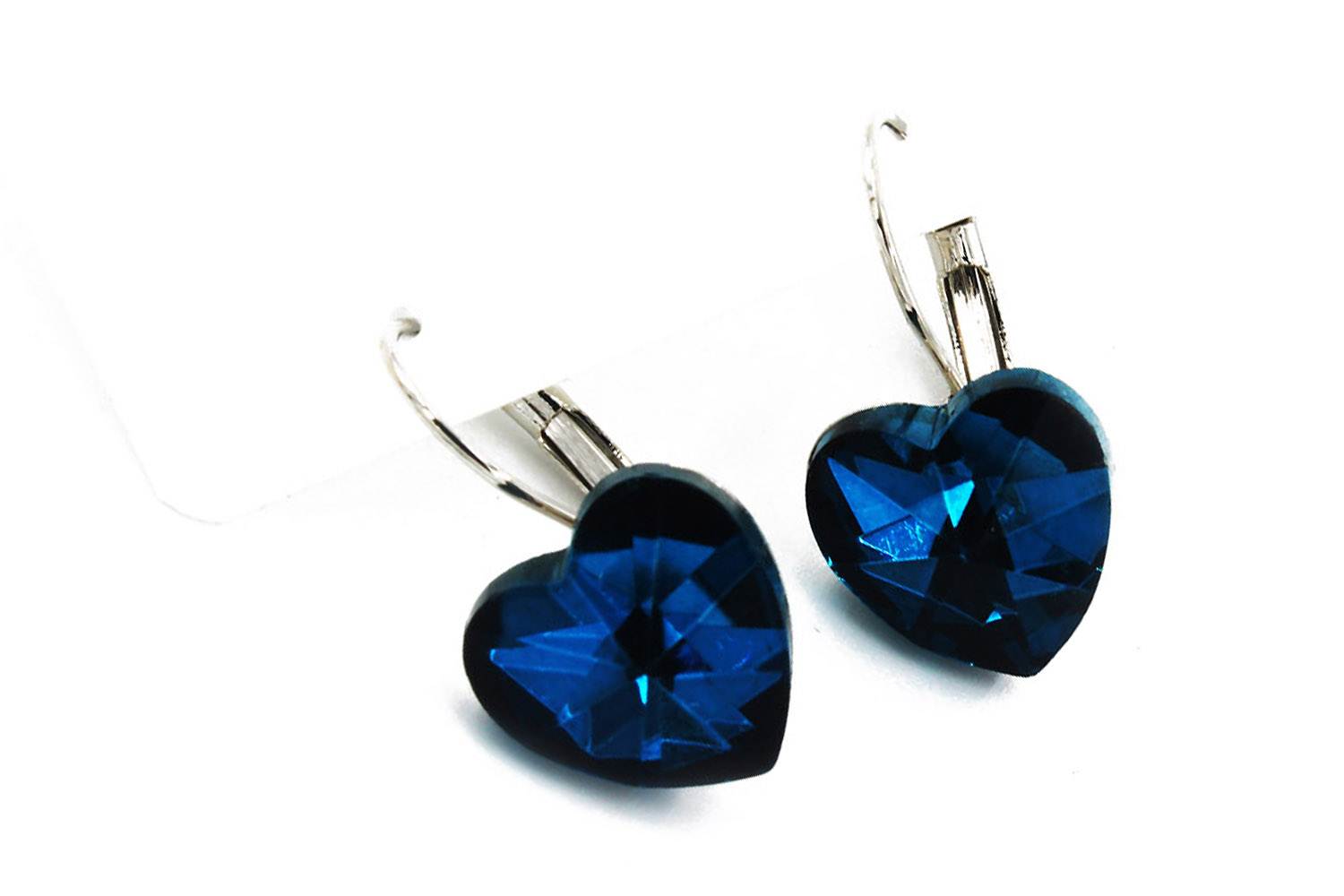 Preziamo Platinum Plated Heart Shape Crystal Clip-On Earrings-5-Colour Blue