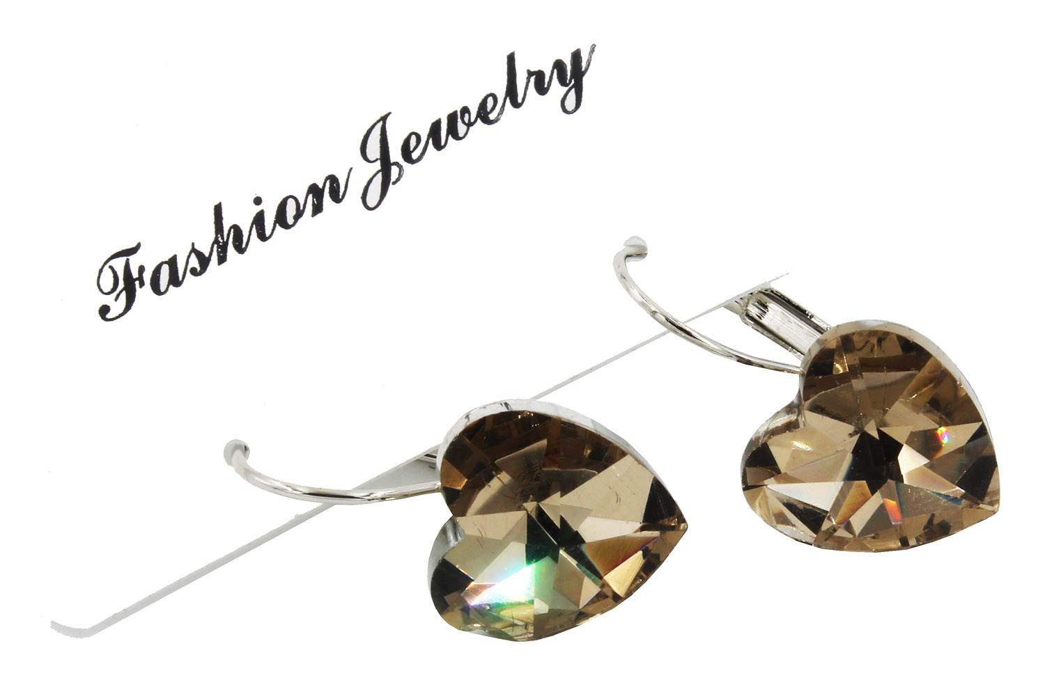 Preziamo Platinum Plated Heart Shape Crystal Clip-On Earrings-8-Golden