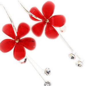 Preziamo Platinum Plated Floral Drop Earrings-1-Red