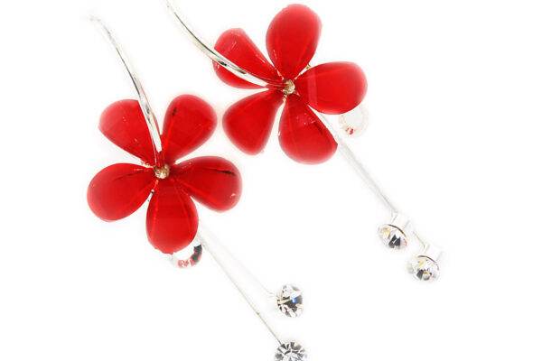 Preziamo Platinum Plated Floral Drop Earrings-1-Red
