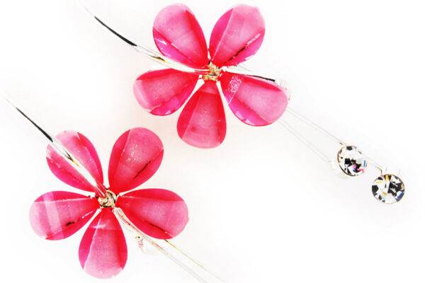 Preziamo Platinum Plated Floral Drop Earrings-3-Pink