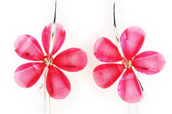 Preziamo Platinum Plated Floral Drop Earrings-3-Pink