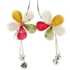 Preziamo Platinum Plated Floral Drop Earrings-4-Multicolour