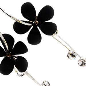 Preziamo Platinum Plated Floral Drop Earrings-2-Black