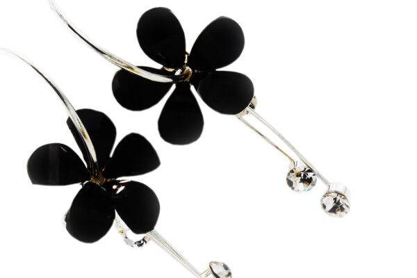 Preziamo Platinum Plated Floral Drop Earrings-2-Black